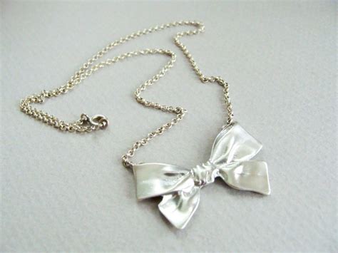Big Bow Silver Necklace Bow Sterling Silver Necklace Bow Etsy