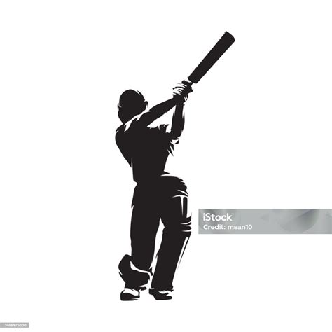 Cricket Player Isolated Vector Silhouette Cricketer Striking Batter