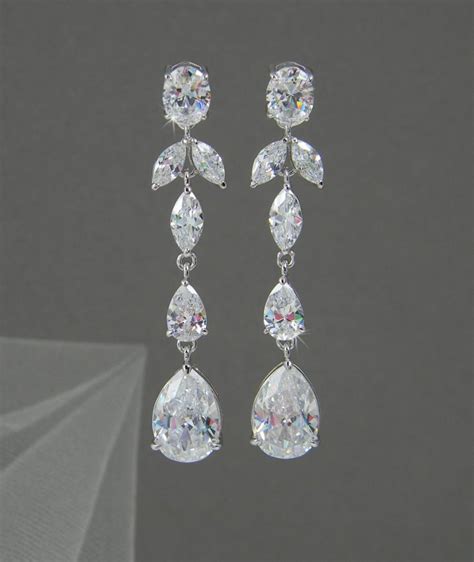 Crystal Bridal Earrings Crystal Wedding Jewelry Long Dangle Earrings