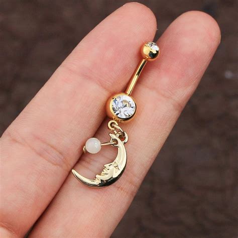 Golden Sun Moon Belly Button Ring Body Jewelry Gold Moon Etsy