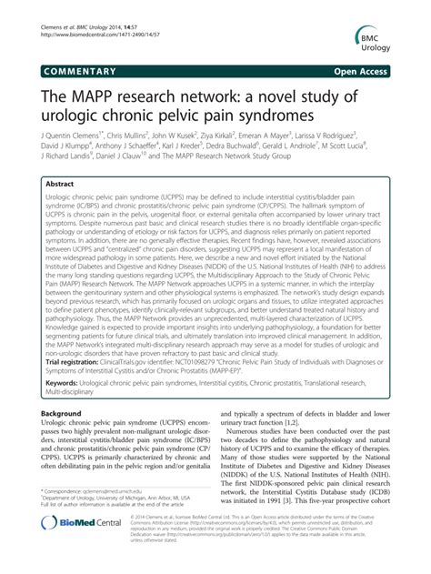 Pdf The Mapp Research Network A Novel Study Of Urologic Chronic