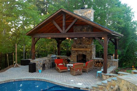 Stone Fireplace Rustic Outdoor Fireplaces Outdoor Pavilion Backyard