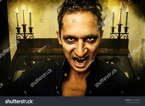 Male Vampire Evil Eyes Opening Mouth Stock Photo 112026632 Shutterstock