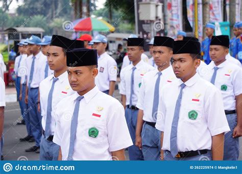 Indonesian Senior High School Students With Uniforms Marching To