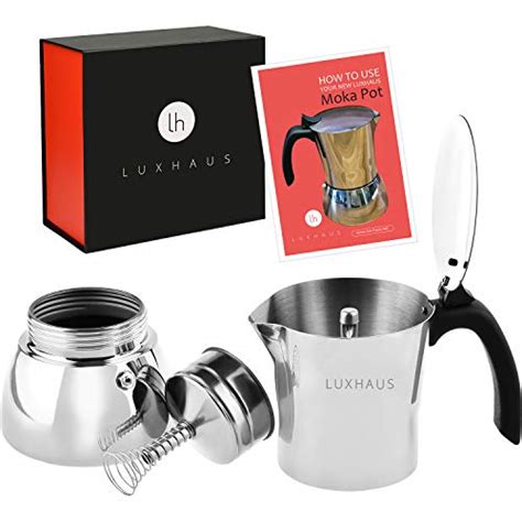 Luxhaus Moka Pot 6 Cup Stovetop Espresso Maker 100 Stainless Steel