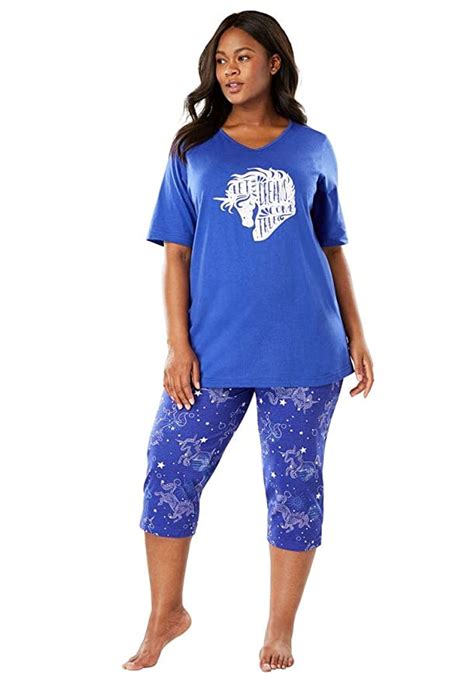 Dreams And Co Womens Plus Size 2 Piece Capri Pajamas At Amazon Womens Clothing Store