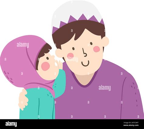 Illustration Of A Kid Girl Wearing Hijab Whispering Something To His