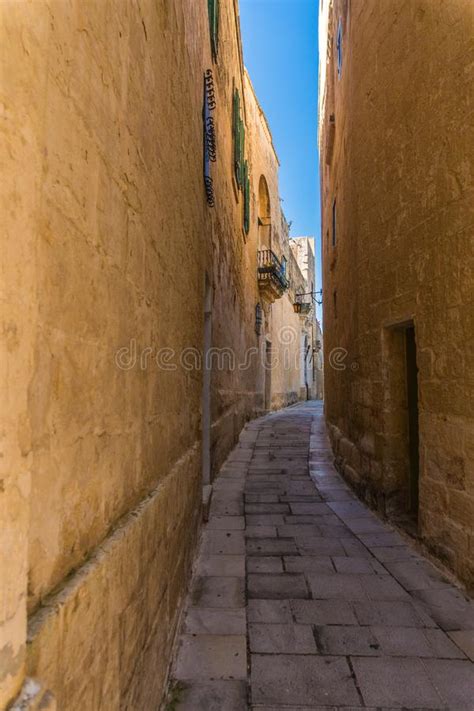 Narrow Street In The Town Of Mdina Malta In Sunny Day Editorial