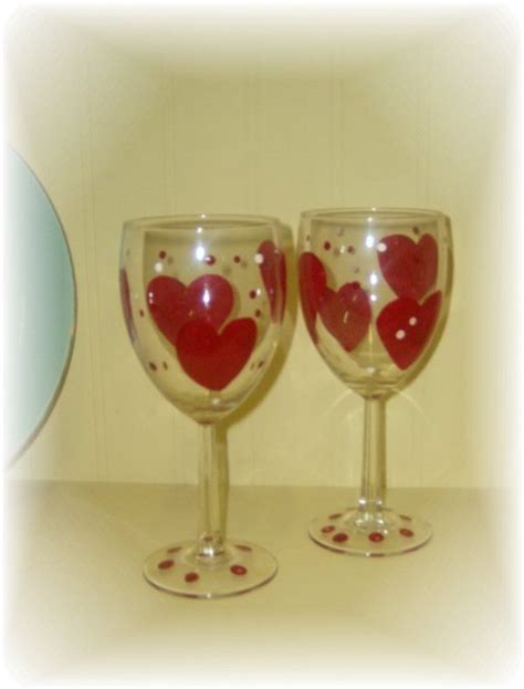 Set Of 2 Hand Painted Valentine Heart Wine Glasses