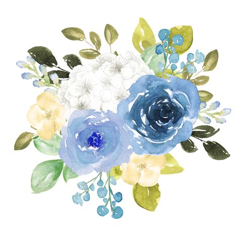 Hand Painted Blue Watercolor Flower Png Transparent Free Png Download