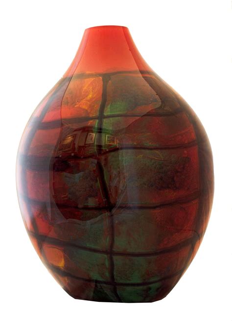 Ioan Nemtoi Oval Red Karo Large Vase Original Hand Blown Glass Signed By Ioan Nemtoi For