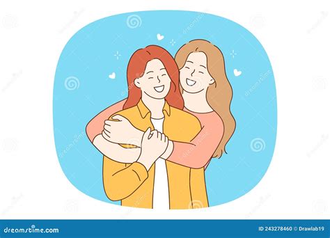 Smiling Lesbian Girls Couple Hugging Showing Feelings Stock Vector Illustration Of Female