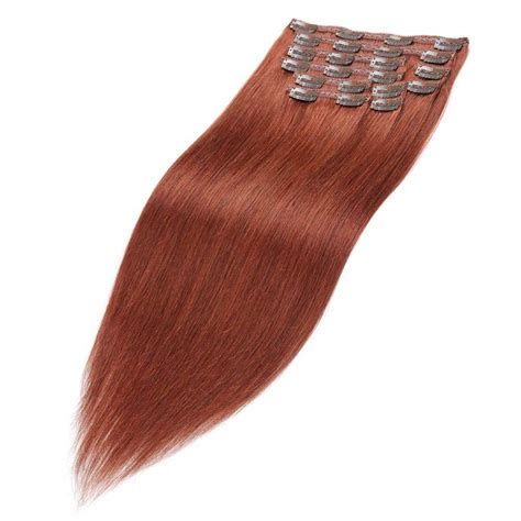 Dark Auburn Clip In Hair Extensions Full Head Re4u 14 Copper Red Straight Clip On