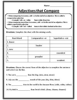 Teaching these comparatives and superlatives next, have students fill in the blanks and write their answers in the crossword puzzle. Comparative and Superlative Adjectives Worksheets -er and -est Worksheet Roots