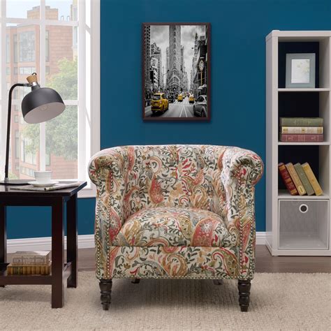 Shop Handy Living Chesterfield Multi Coral Paisley Arm Chair On Sale