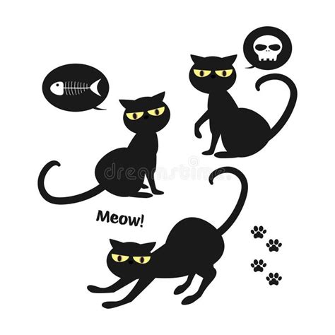 Set Of Halloween Black Cat Stock Vector Illustration Of Beautiful