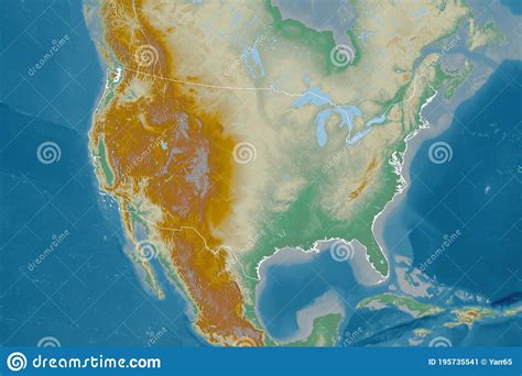 Mainland United States Outlined Relief Stock Illustration