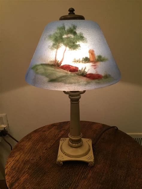Antiquevintage Reverse Hand Painted Lamp Shade Signed Classique