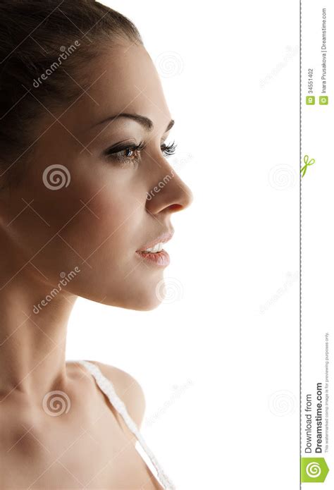 Woman Portrait Side View Over White Background Stock