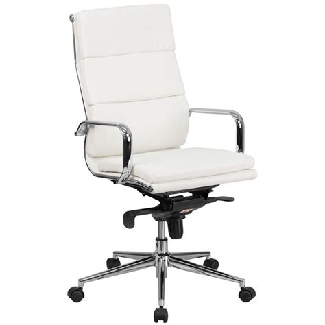 High Back White Leather Executive Swivel Office Chair With Chrome Arms