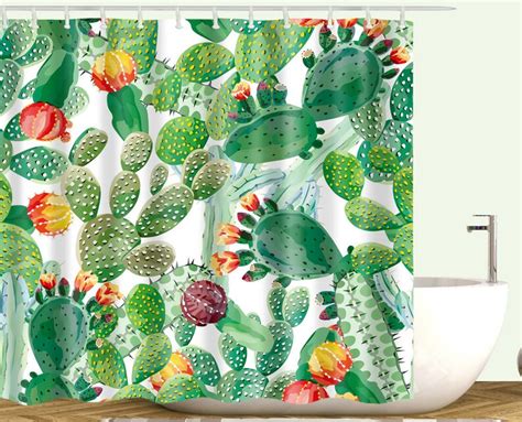 Cactus Floral Shower Curtain Cacti Succulent Tropical Plant Etsy