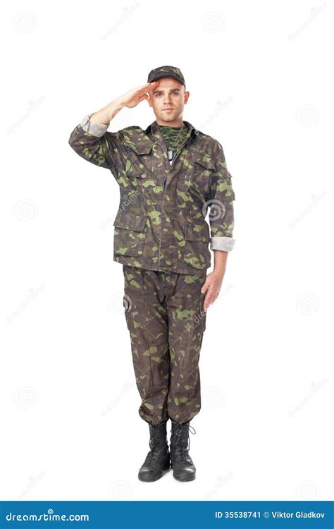 Soldier Saluting Standing Proud And Serious In Military Uniform Royalty
