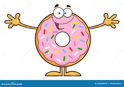 Funny Donut Cartoon Character With Sprinkles Stock Vector