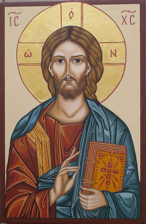Ikona Chrystus Pantokrator Zbawiciel Błogosławi I Przynosi Księgę