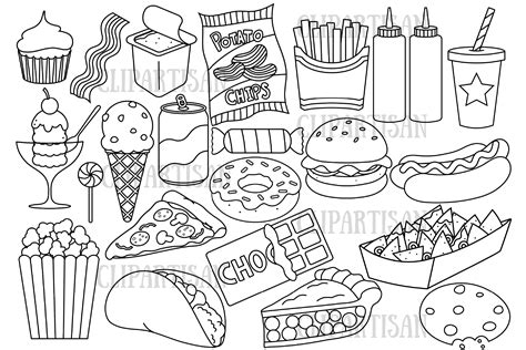 This listing includes all 10 food pages shown in the photos. Junk Food clip Art, Fast Food Clipart, Digital Stamp By ...
