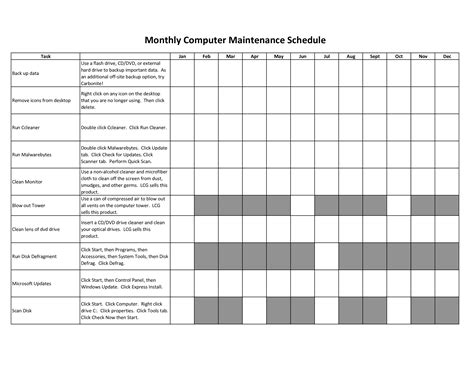 Monthly Computer Maintenance Schedule Templates At