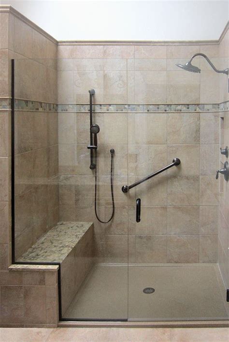 Spacious Shower With Built In Bench Grab Bar And Additional Shower