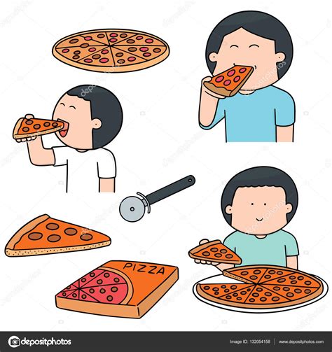 Vector Set Of Man Eating Pizza Stock Illustration By