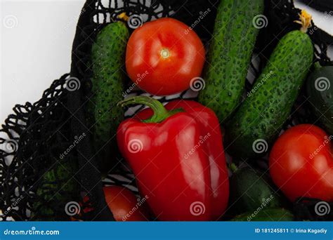 Red Fresh Tomatoes And Peppers Green Fresh Cucumbers Stock Image