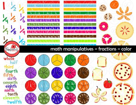 Math Manipulatives Fractions Clipart Set 300 Dpi School Teacher Clip