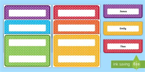 Multicoloured Polka Dot Editable Drawer Peg Name Labels Name Tag For