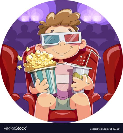 Boy With Popcorn And Drink In Cinema Royalty Free Vector