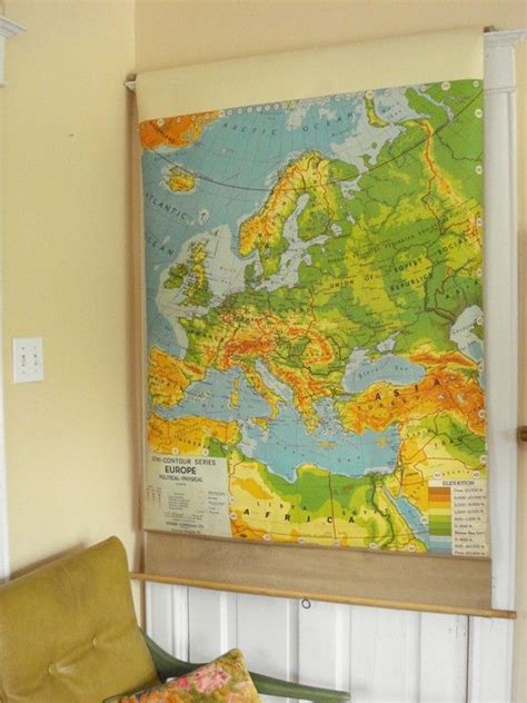 Sale Vintage Pull Down School Map 1940s Semi Contour Of Etsy