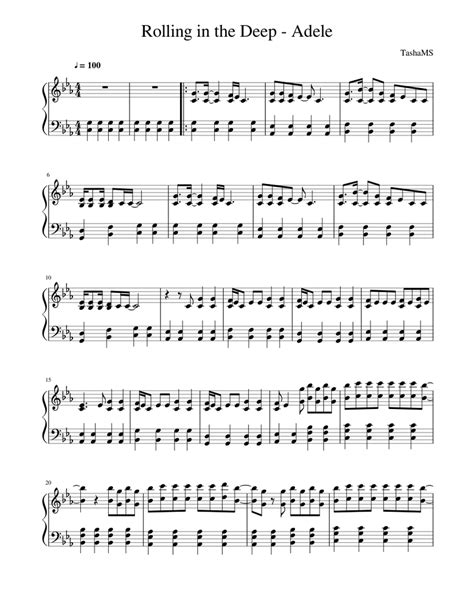 Rolling In The Deep Adele Sheet Music For Piano Solo Easy
