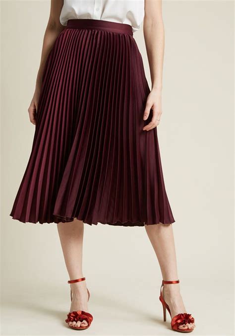Polished Pleated Midi Skirt In Burgundy In 3x A Line Skirt By
