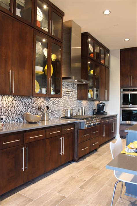 For example, black walnut cabinets will introduce a retro and royal element into your kitchen. Slab veneer cabinet doors in select walnut by TaylorCraft ...