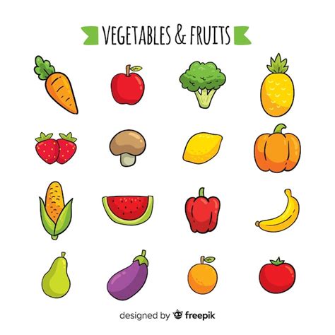 Frutas Y Verduras Dibujadas A Mano Vector Premium