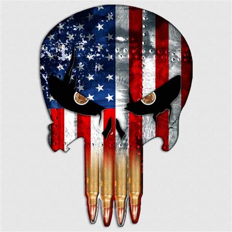Bullet Teeth Punisher Skull American Flag Gun Decal