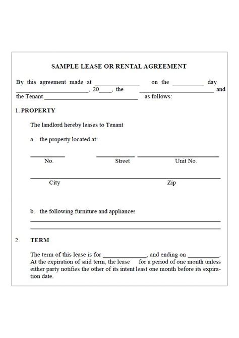 Rental Agreement For Business Lease Templates At