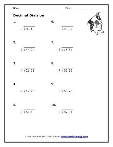 Dividing Decimals 5th Grade Worksheet