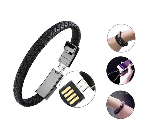 Hot Real Leather Mini Micro Usb Bracelet Charger Data Charging Cable