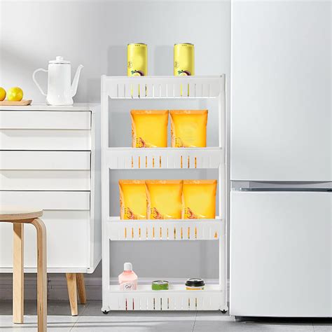 3/4 Tier Slim Rolling Slide Out Castor Rack Kitchen Spice Rack Holder