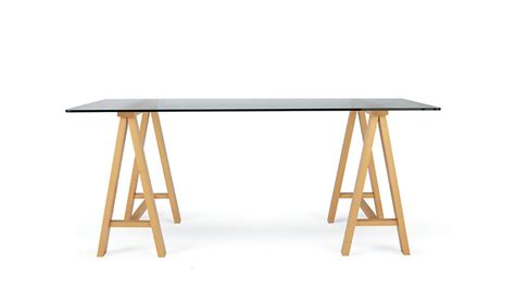 You want to add a perfect square glass table top with wooden or metallic frame. Shared Desk option DWR glass top w/ sawhorse 85"l x 36"w | Cool tables, Glass table, Glass top