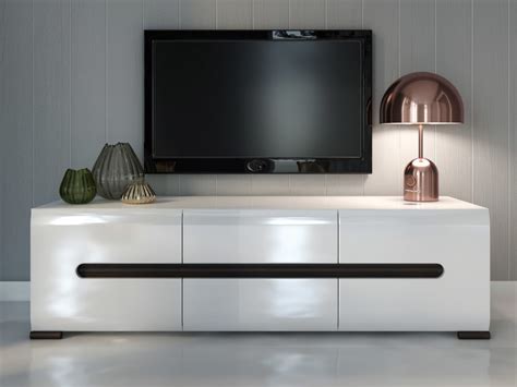 Tv Stand Cabinet Unit In White High Gloss Or Oak Azteca Living Room