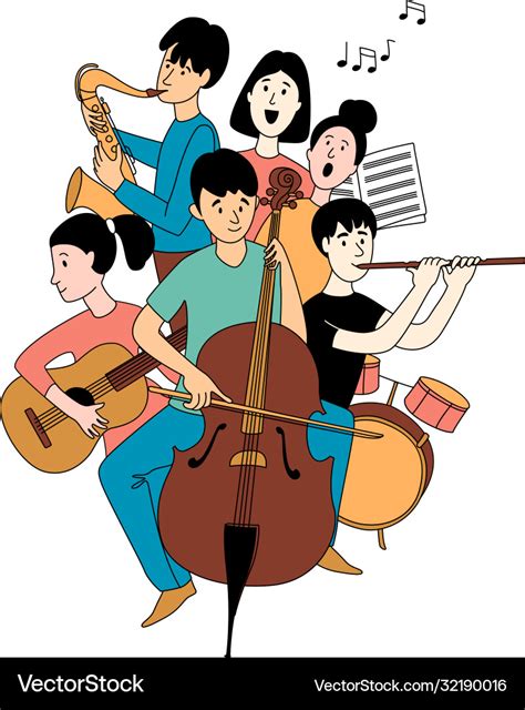 Music School Orchestra Concert Students Musical Vector Image