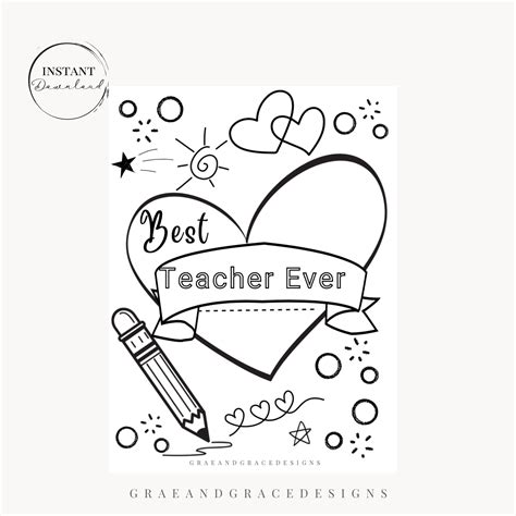 Best Teacher Coloring Page Printable Instant Download Coloring Page For